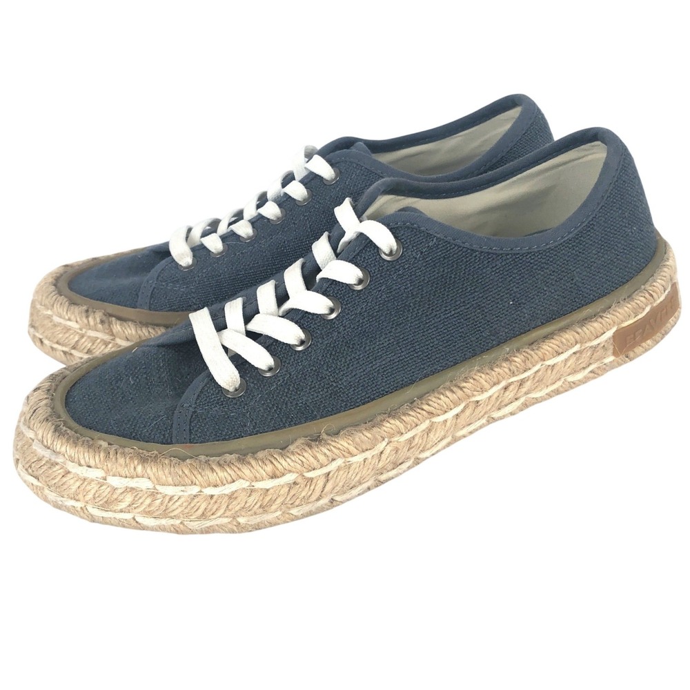 SeaVees Coronado Espadrille Slub Linen Lace Up Sneakers Women's 7.5 38 Blue Tan
